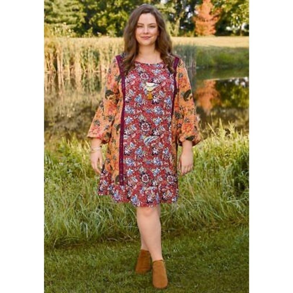 Matilda Jane LOVELY MENAGERIE Dress Medium M Rayon Floral Flounce Hem NWT.Armpi
